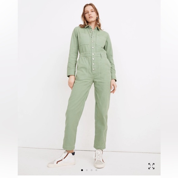 MADEWELL Garment-Dyed Relaxed Coverall Jumpsuit in Pale Evergreen Size XXS NWT - Picture 7 of 8